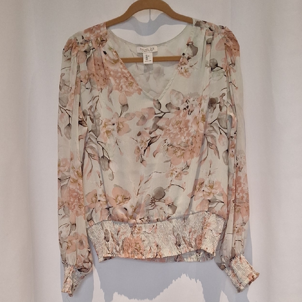 Rachel Zoe Coastal Coquette Pastel Floral Blouse Size L